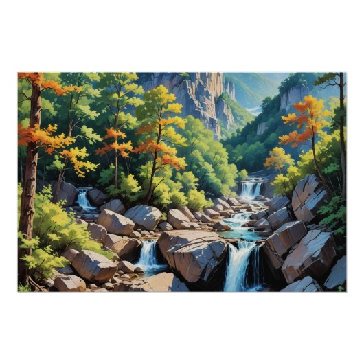 Serene Mountain Waterval Landschap Perfect Poster (Voorkant)