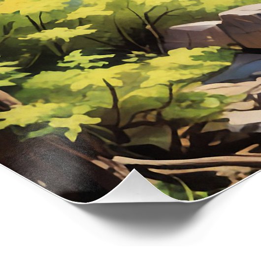 Serene Mountain Waterval Landschap Perfect Poster (Hoek)