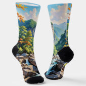 Serene Mountain Waterval Landschap Sokken (Gebogen)