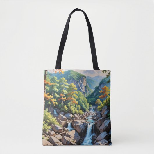 Serene Mountain Waterval Landschap Tote Bag (Voorkant)