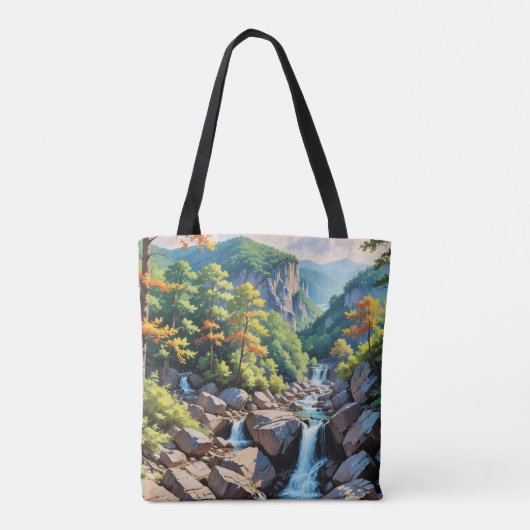 Serene Mountain Waterval Landschap Tote Bag (Achterkant)
