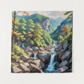 Serene Mountain Waterval Landschap Wandkleed (Voorkant)
