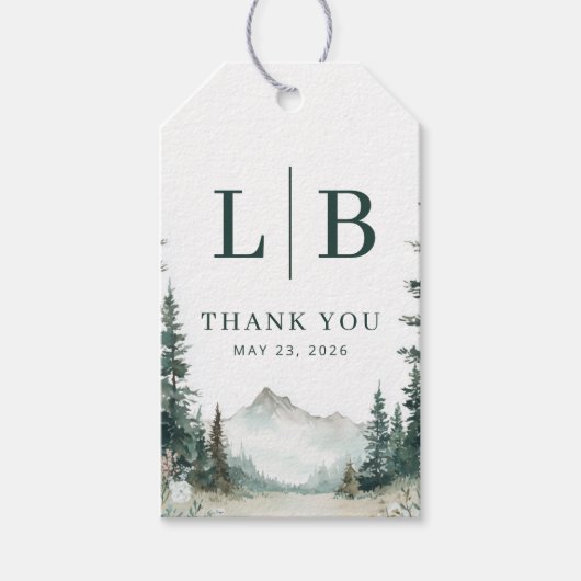 Serene Mountain Wedding Cadeaulabel (Voorkant)