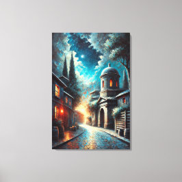 Serene Nachtvlucht - Een Schilderachtige Stedelijk Canvas Afdruk