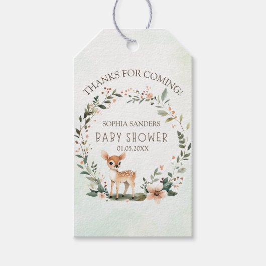 Serene Nature Deer Baby Shower Cadeaulabel (Voorkant)