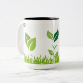 Serene Natuur Groene Bladeren & Grass Design Tweekleurige Koffiemok (Voorkant links)