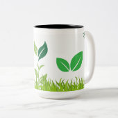 Serene Natuur Groene Bladeren & Grass Design Tweekleurige Koffiemok (Voorkant rechts)