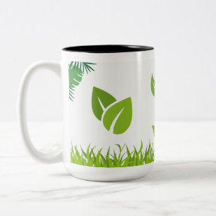 Serene Natuur Groene Bladeren & Grass Design Tweekleurige Koffiemok