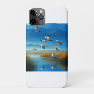 Serene natuur meer scène met vliegende kraanvogels Case-Mate iPhone case