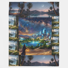 Serene natuur tot futuristische woestijnoase fleece deken