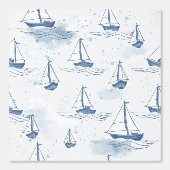Serene Navyblauwe Zeilboten Patroon Behang (Voorkant)