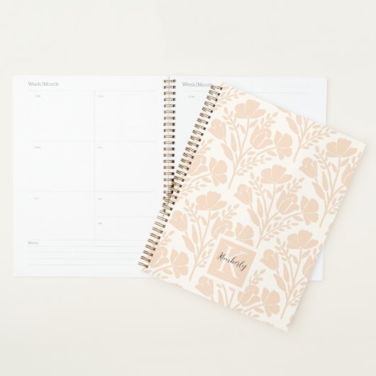 Serene Neutral Peachy Pink Bloemen Monogrammed Planner (Display)