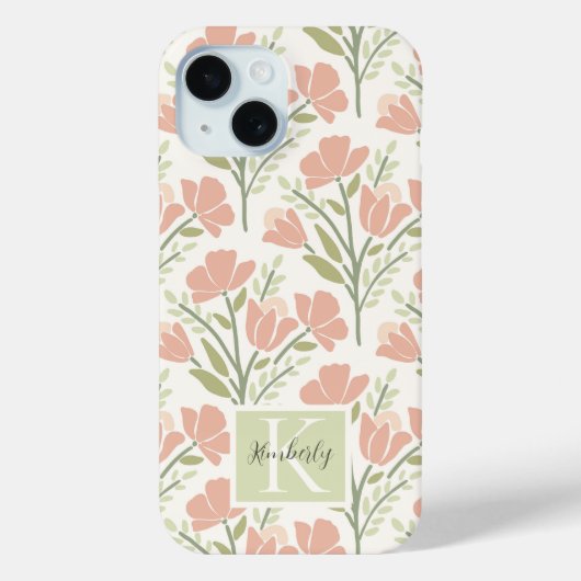 Serene Neutrale Bloemen Met Initialen Case-Mate iPhone Case (Achterkant)