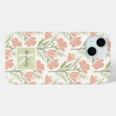 Serene Neutrale Bloemen Met Initialen Case-Mate iPhone Case (Achterkant (horizontaal))