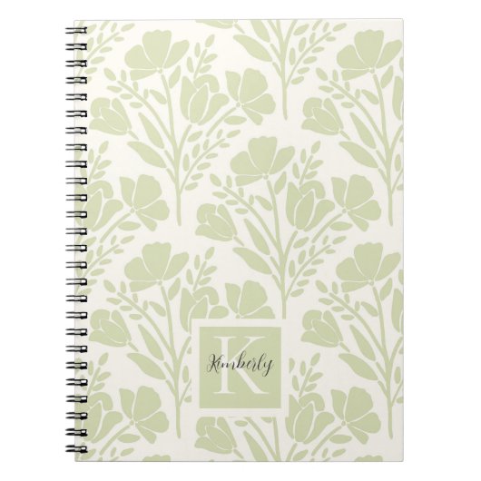 Serene Neutrale Bloemen Monogrammen Notitieboek (Voorkant)