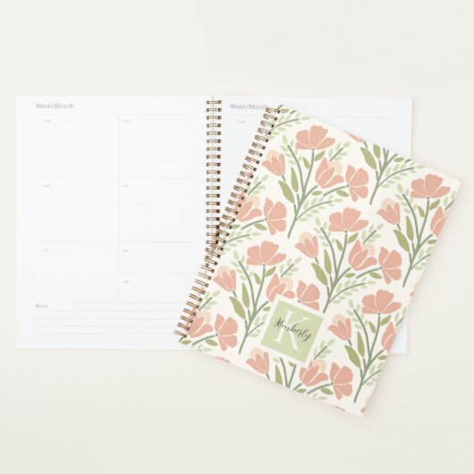 Serene Neutrale Bloemen Monogrammen Planner (Display)