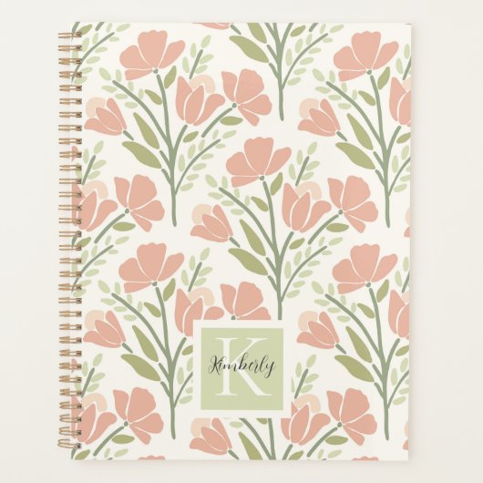 Serene Neutrale Bloemen Monogrammen Planner (Voorkant)
