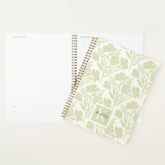 Serene Neutrale Bloemen Monogrammen Planner (Display)