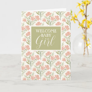 Serene Neutrale Bloemen Verwelkomen Baby Meisje Kaart