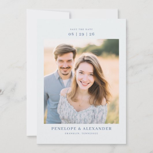 Serene Neutrale Minimalistische Foto Save The Date (Voorkant)