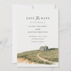Serene New England Cottage Watercolor Huwelijk Save The Date