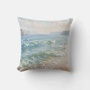 Serene Oceaan Golven Breken Zandstrand Kust  Kussen