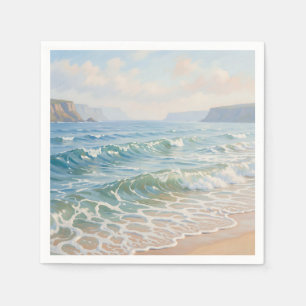 Serene Oceaan Golven Breken Zandstrand Kust Servet