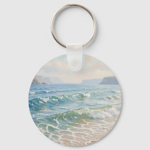 Serene Oceaan Golven Breken Zandstrand Kust Sleutelhanger