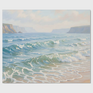 Serene oceaan golven die op het zandstrand kusten  cadeaupapier
