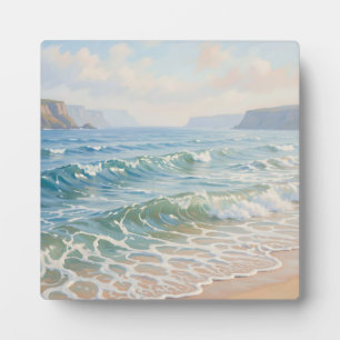 Serene Oceaan Golven Kletterende Zandige Kust Fotoplaat