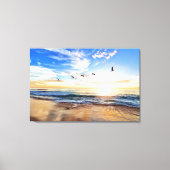 Serene Ocean Sunrise Birds Blue Sky Golden Shore Canvas Afdruk (Voorkant)