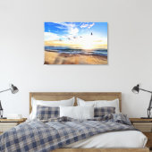 Serene Ocean Sunrise Birds Blue Sky Golden Shore Canvas Afdruk (Insitu (Slaapkamer))