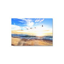 Serene Ocean Sunrise Birds Blue Sky Golden Shore