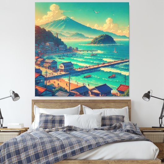 Serene oevers van Fuji Canvas Afdruk (Insitu (Slaapkamer))