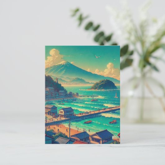Serene oevers van Fuji Feestdagenkaart (Staand voorkant)