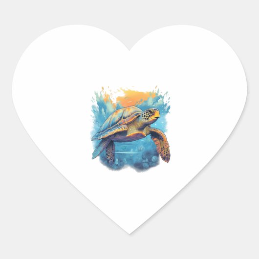 Serene Onderwater Schildpad Kopie Hart Sticker (Voorkant)