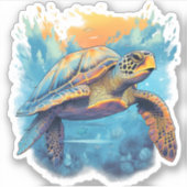 Serene Onderwater Schildpad Kopie Sticker (Voorkant)