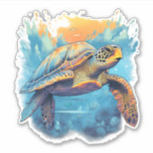 Serene Onderwater Schildpad Kopie Sticker (Voorkant)