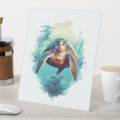 Serene onderwaterschildpad reclamebord met voetstuk (Insitu)