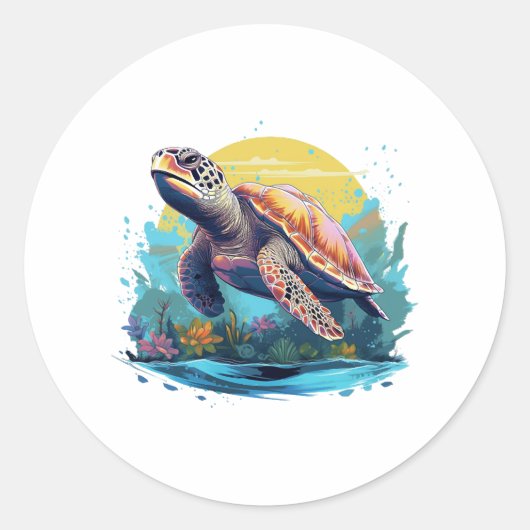 Serene onderwaterschildpad ronde sticker (Voorkant)