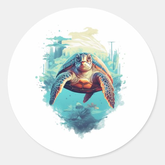 Serene onderwaterschildpad ronde sticker (Voorkant)
