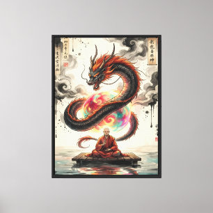 Serene Ontmoeting: Monnik en de Hemelse Draak Canvas Afdruk
