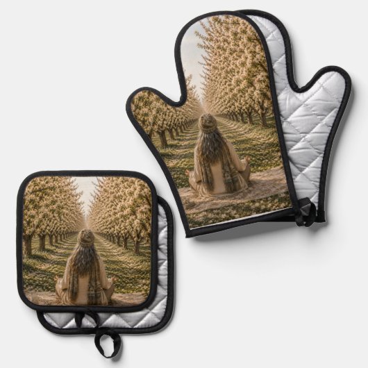 Serene Orchard Oven Mitt & Pot Holder Set | Romant (Voorkant / Achterkant)