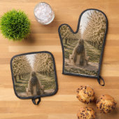 Serene Orchard Oven Mitt & Pot Holder Set | Romant (Top down)