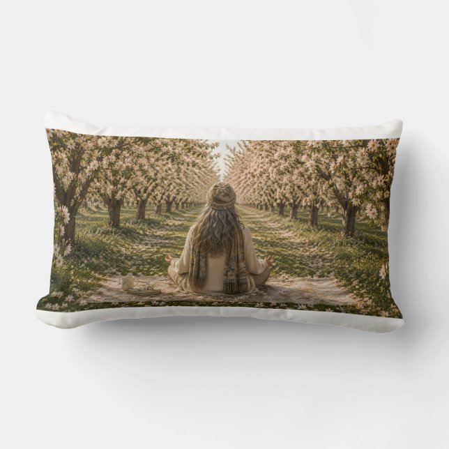 Serene Orchard Pillow | Romantic Blossoming Trees  Kussen (Voorkant)