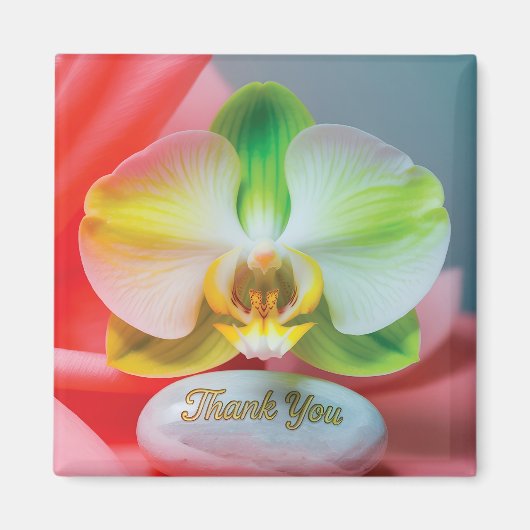 Serene Orchid Bloem met "Dank U" Tekst Magneet (Voorkant)
