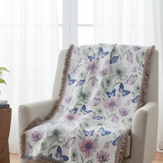 Serene Paarse Vlinder Mindfulness Tuin Deken