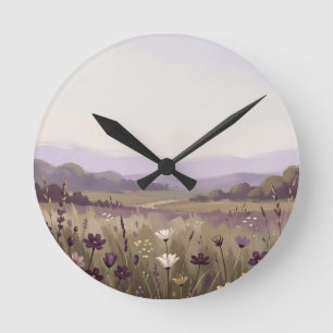 Serene Paarse Wilde Bloemenweide met Rollende Heuv Ronde Klok
