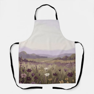 Serene Paarse Wilde Bloemenweide met Rollende Heuv Schort