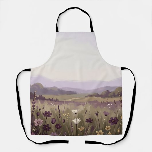 Serene Paarse Wilde Bloemenweide met Rollende Heuv Schort (Voorkant)